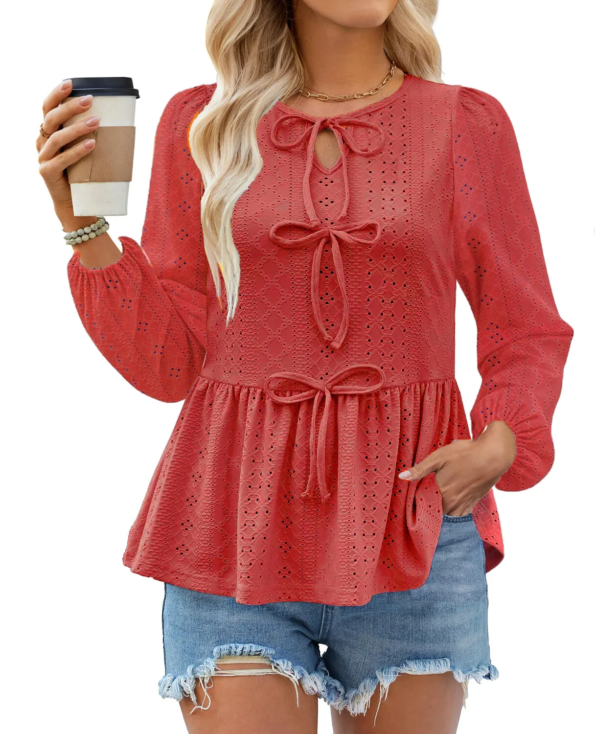 Chemisier nuisette Y2K pour femmes, col rond, manches bulles, chemises rétro décontractées, 2025