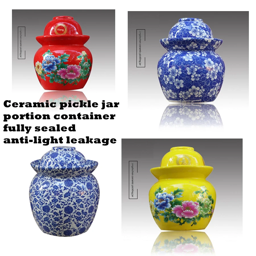 Chinese water sealed pickled Chinese cabbage jar Jingdezhen porcelain small, medium and large double lid sealed pickle jar