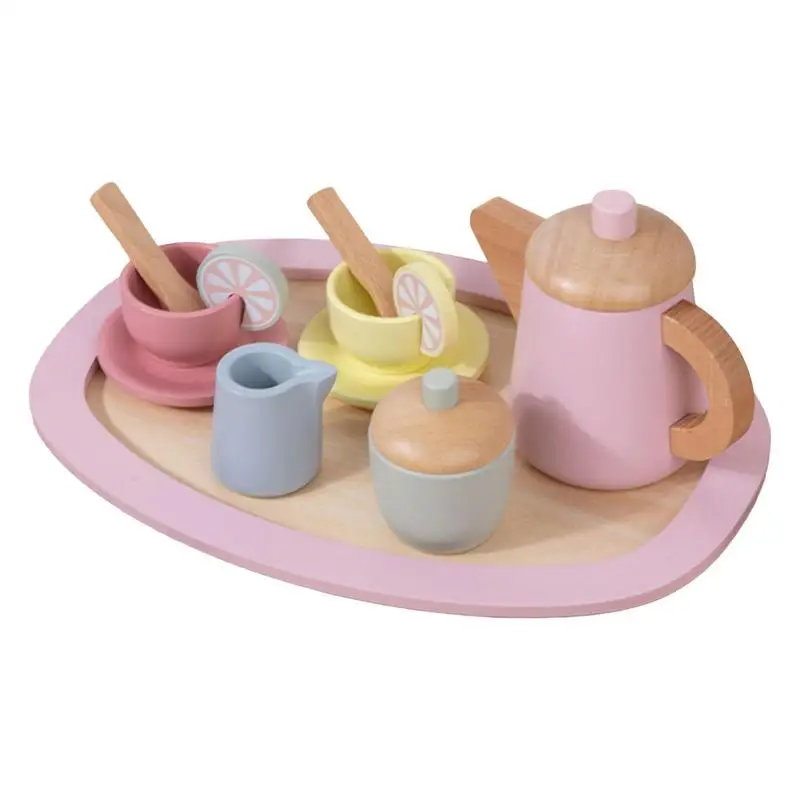 

Wooden Tea Set Toy Wooden Toddler Tea Party Set Hand Exercise And Tea Time Playset Reusable Teapot Cups Spoons Cake Set For Kids