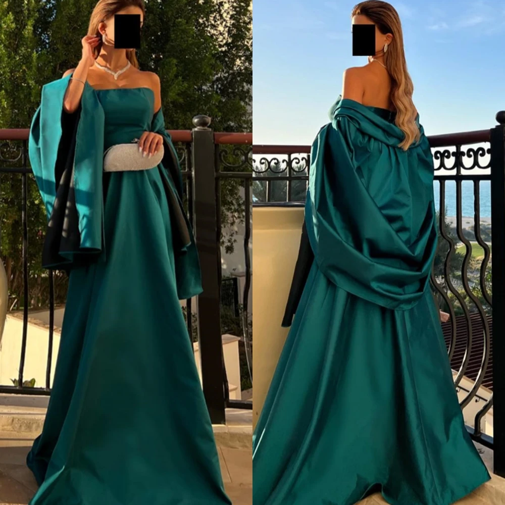 Personalizado cetim sem alças xale a linha vestido de noite até o chão requintado vestidos de baile moda ocasião especial vestidos