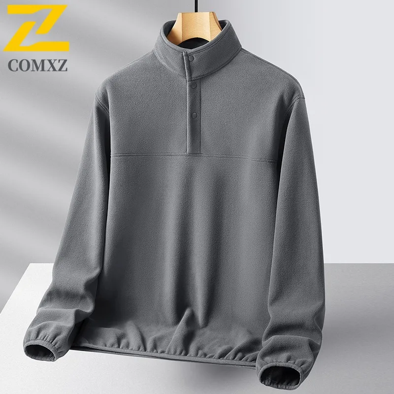 

COMXZ Fleece Lined Thickened Men Jacket Outdoor Journey Wind Resistant Coat Pure Color Stand Collar Light Winter New Men Apparel