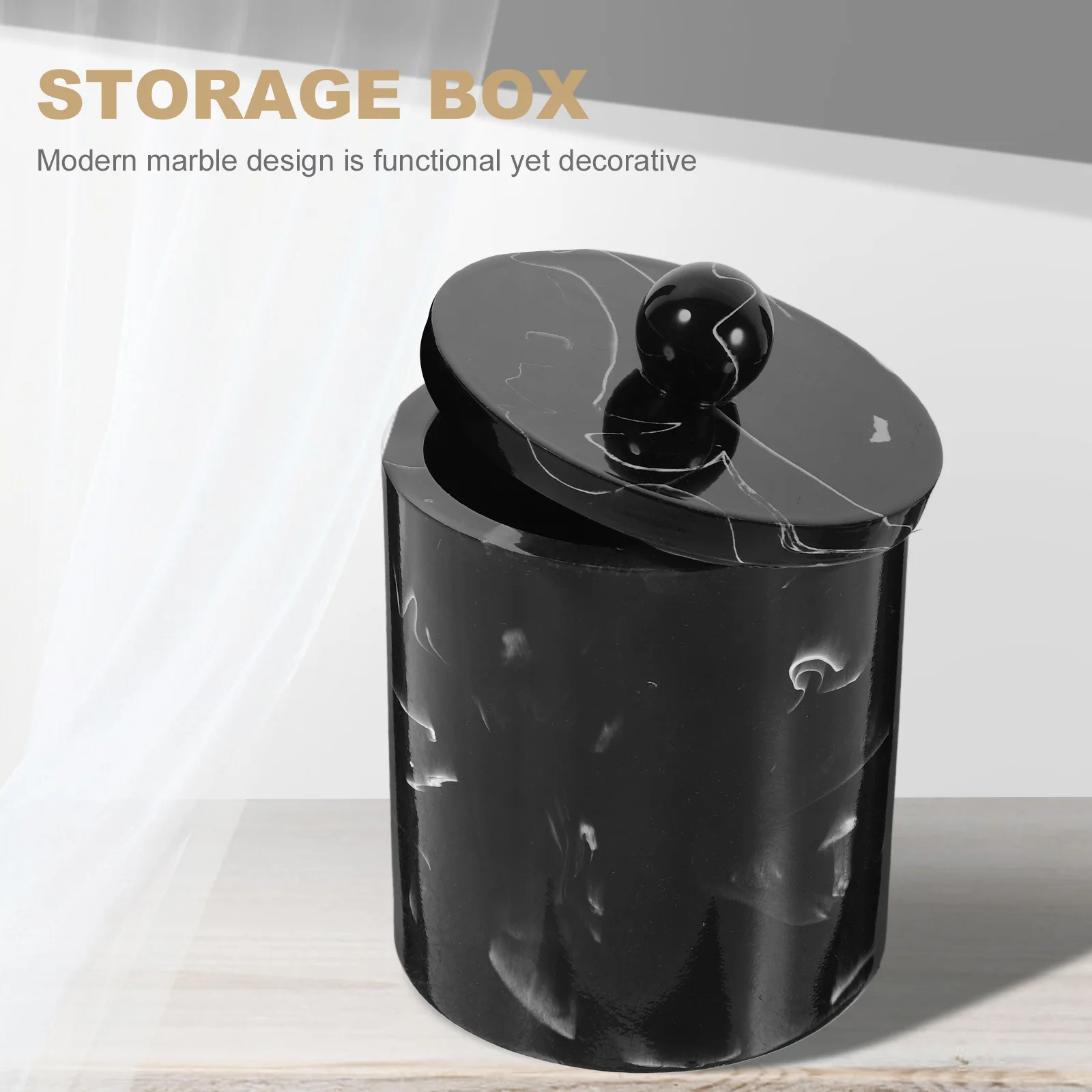

Ink Black Resin Marble Cotton Swabs Storage Box with Lid Dustproof Toothpick Makeup Cotton Holder Organizer for Home