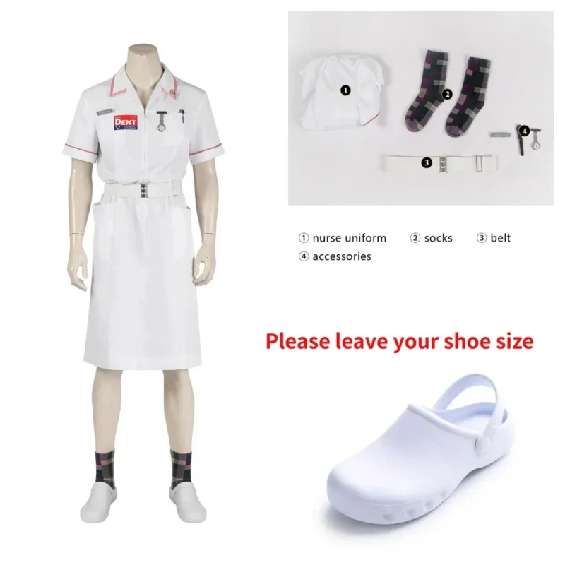 

Disguise Joker Cosplay Jack Nurse Costume White Coat Outfit Halloween Comic Con Man Uniform Deguisement Custom Made ob;8
