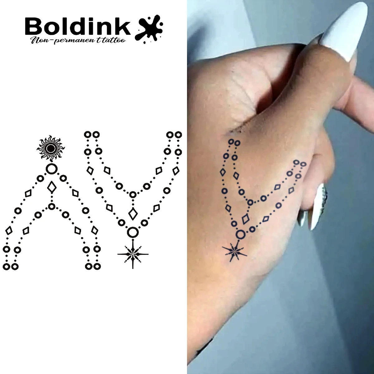 Sun, Moon And Star Trails Temporary Tattoo,Lasts To 15 Days New Technology Magic Waterproof Semi Permanent Sticker.