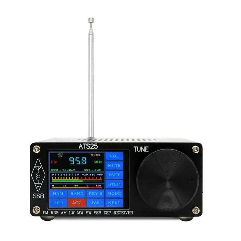 Original ATS-25 Si4732 All-Band Radio Receiver FM LW(MW SW) SSB +2.4 Inch Touch LCD +Whip Antenna +Battery + USB Cable + Speaker