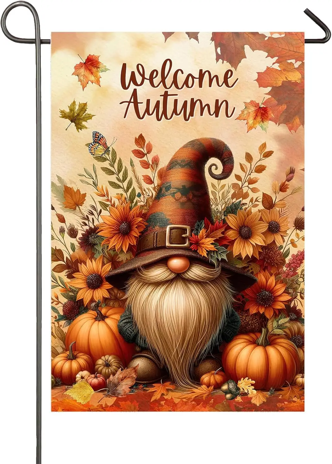 Fall Gnome Garden Flag 12x18 Inch Double Sided Pumpkins Maple Leaves Fall Decor Gnomes Welcome Autumn Yard Flags for Outside Far