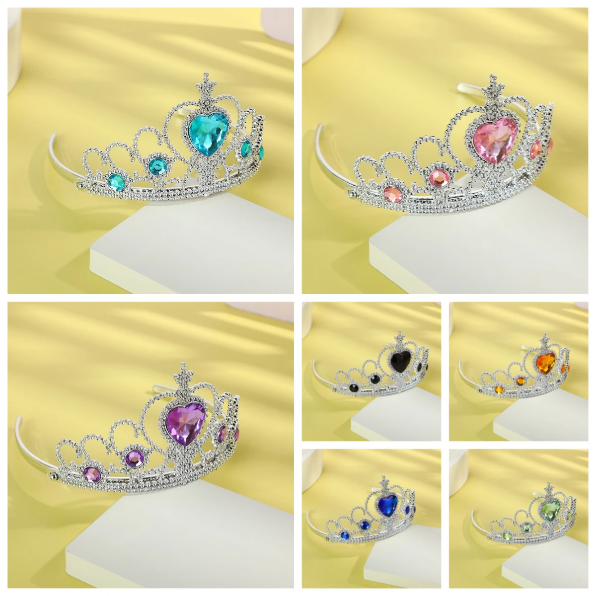 

Children Diamond Crown Princess Girls Elsa Headdress Frozen Headband Sweet Temperament Toddler Blue Pink Red Crown Accessories