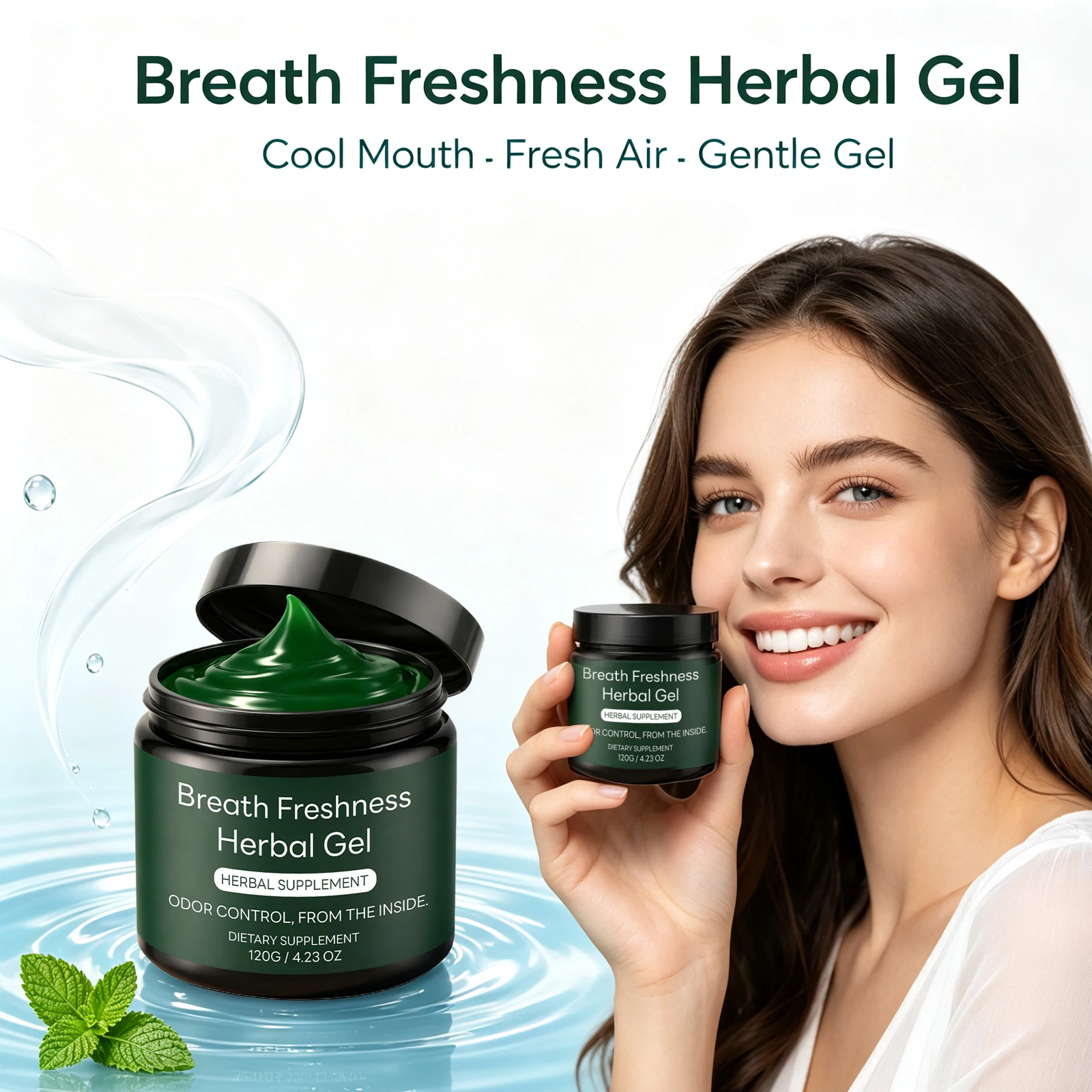 Breath Freshness Herbal Gel Supplement Natural Mint Flavor Cooling Freshes Breath Odor Control Balances Gut Gentle Oral Care Gel