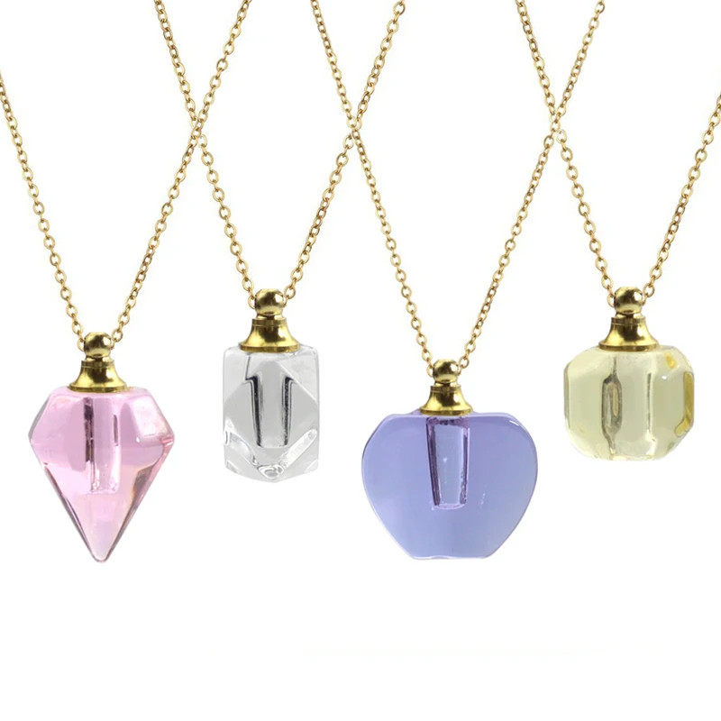 1PC Crystal Vial Necklace Wishing Bottle Pendant Perfume Jar Pendant Lucky Charm Ash Locket Openable Cap DIY Jewellery Gift