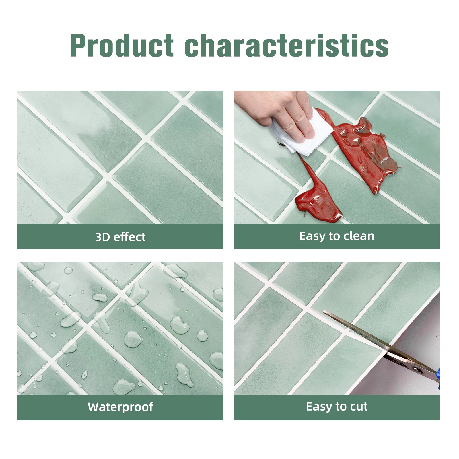 5/10 Stück Wandaufkleber zum Abziehen und Aufkleben, stark klebende Vinyl-Tapete, wasserfeste quadratische Fliesenaufkleber für die Küche, für Zuhause – Detail 1