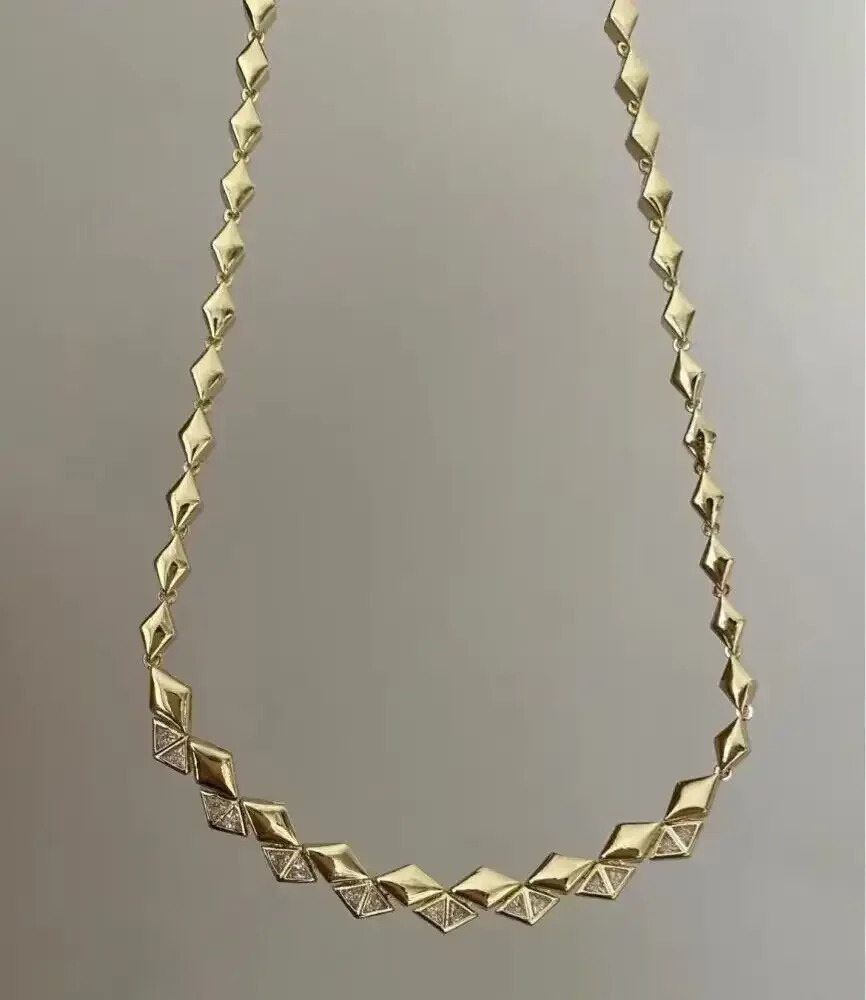 Gold Color Geometric Women Necklace High Quality Beaded Link Chain With 5A Triangle CZ Fashion Jewelry