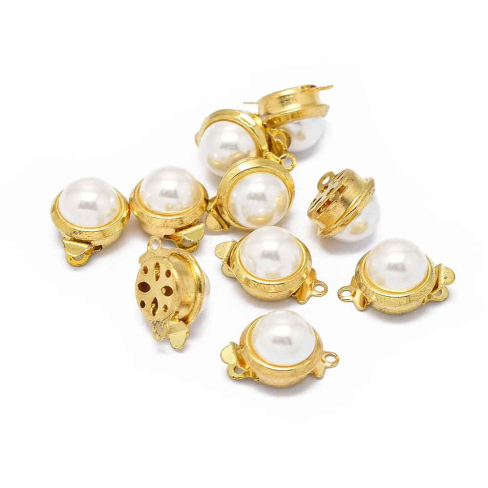 

20Sets Rack Plating Brass Box Clasps with Acrylic Pearl Beads for DIY Jewelry Necklace Bracelet Connector Making Accessories