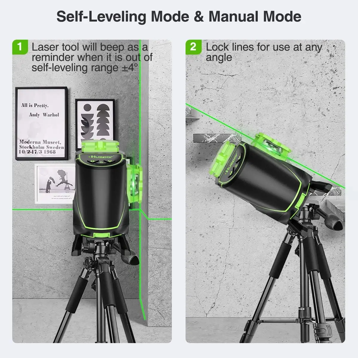 Huepar 3x360 Cross Line Laser Level 3D Self-leveling Osram Diode Green Beam Tiling Floor Laser Tools Vertical & Horizontal Lines