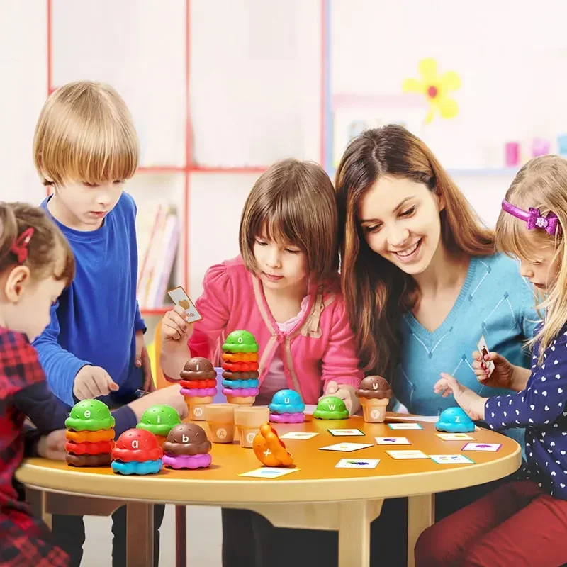 ไอศกรีมของเล่นสําหรับเด็กจํานวนสีเรียงลําดับของเล่นจับคู่ Ice Cream STACK เกม,Sensory สีความรู้ความเข้าใจนับการเรียนรู้ของเล่น