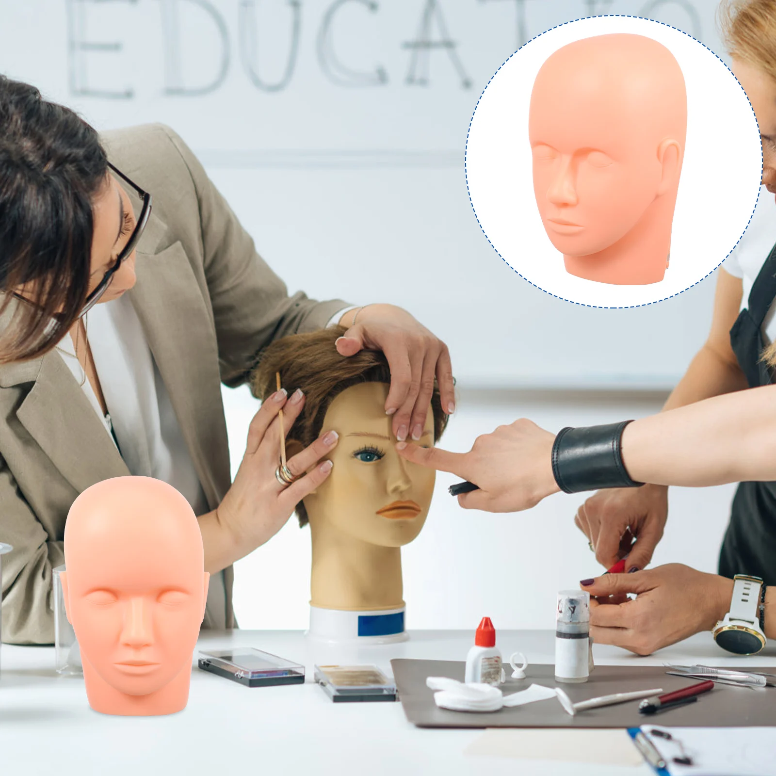 Juego de extensiones de pestañas, maniquí de Gel de sílice, cabeza plana para práctica de cosmetología, entrenamiento de maquillaje, uso en salón de belleza