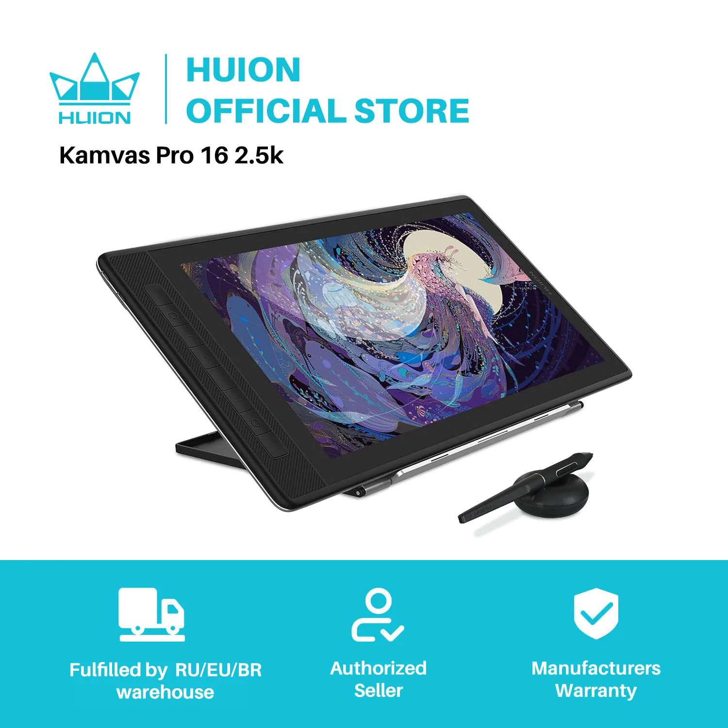HUION KAMVAS Pro 16 2.5K QHD Tablet graficzny z ekranem QLED w pełni laminowany Tablet graficzny z darmowy długopis baterii, 15.6 cal