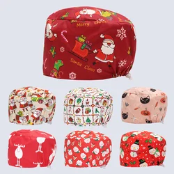 Santa Claus Print Surgical Caps Christmas Scrub Hats Dental Hospital Nurse Headwear Durable Medical Caps Soft Cotton K1093