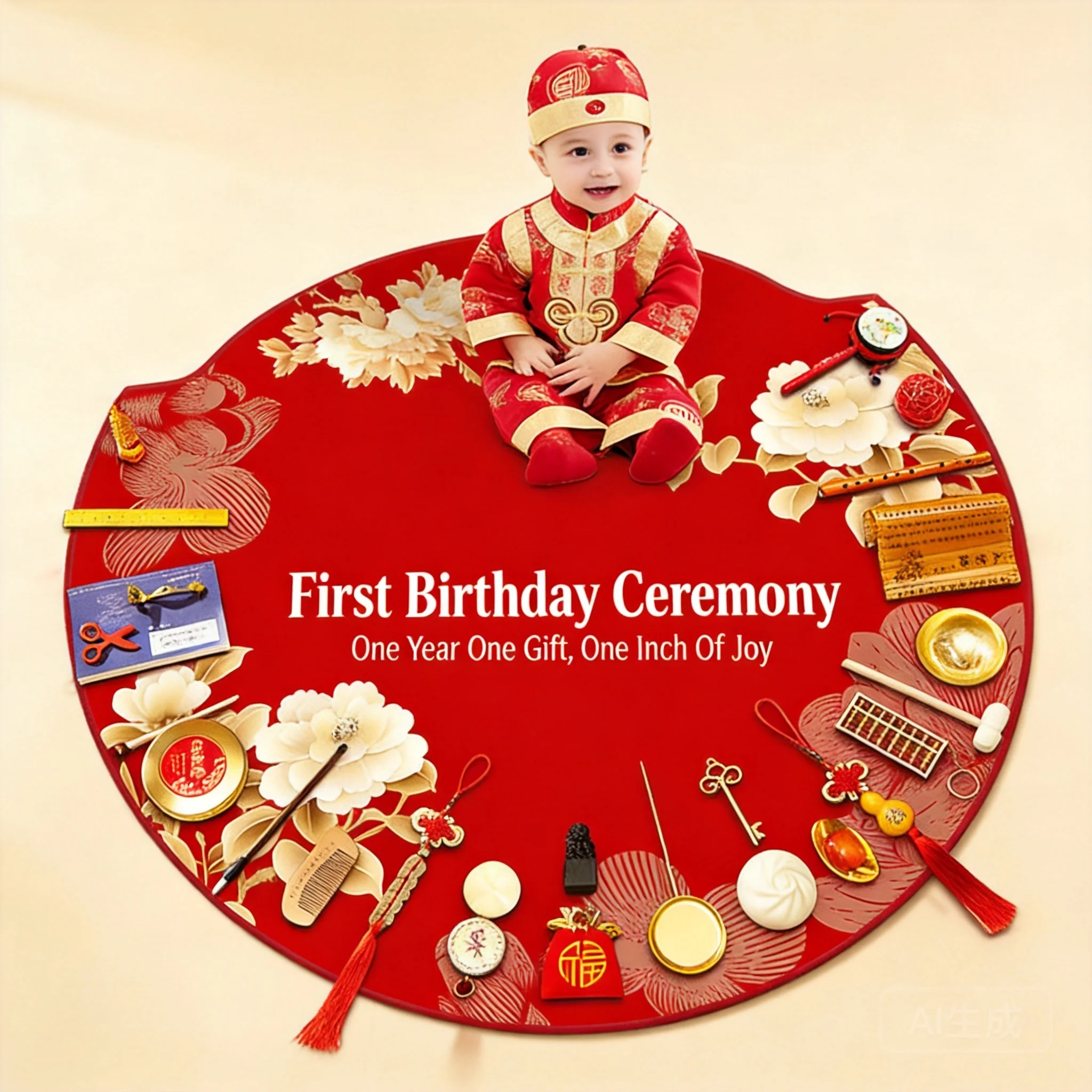 Traditional Chinese Style Zhuazhou Full Set First Birthday Prop Kit For Baby Boys Girls Lucky Cultural Gift Party Fortune Predic