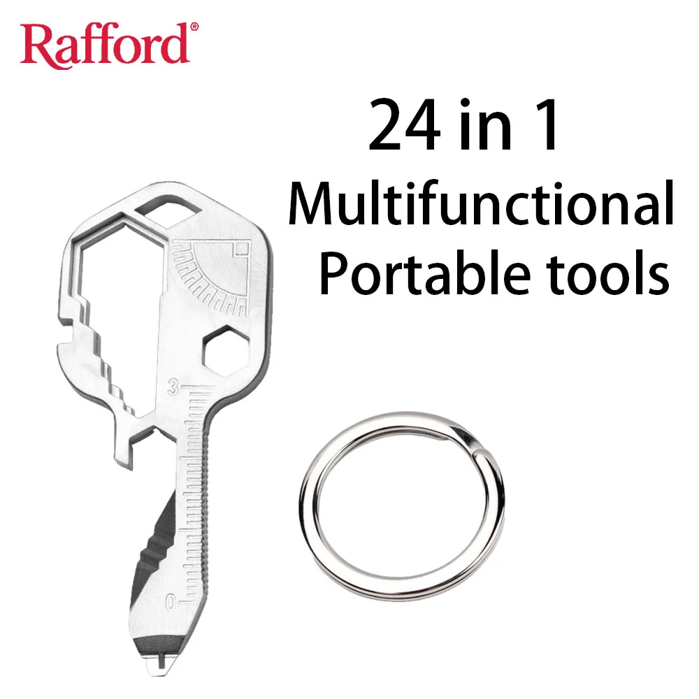 Rafford 24-in-1-Multitool-Schlüssel, tragbares Edelstahl-Schlüsselwerkzeug mit Schraubendreher, für Outdoor, Camping, Wandern und Alltag