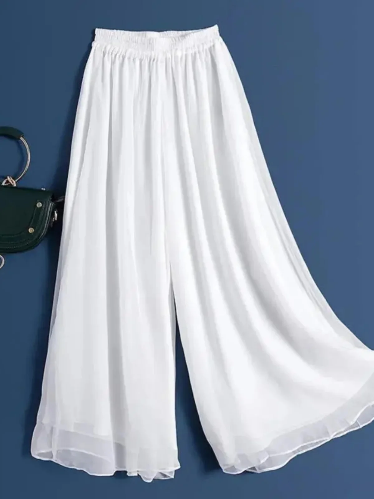plus Size Women's Summer Loose High Waist Ice Silk Chiffon Double Layer Wide Leg Pants Slimming Effect Casual Commute Style