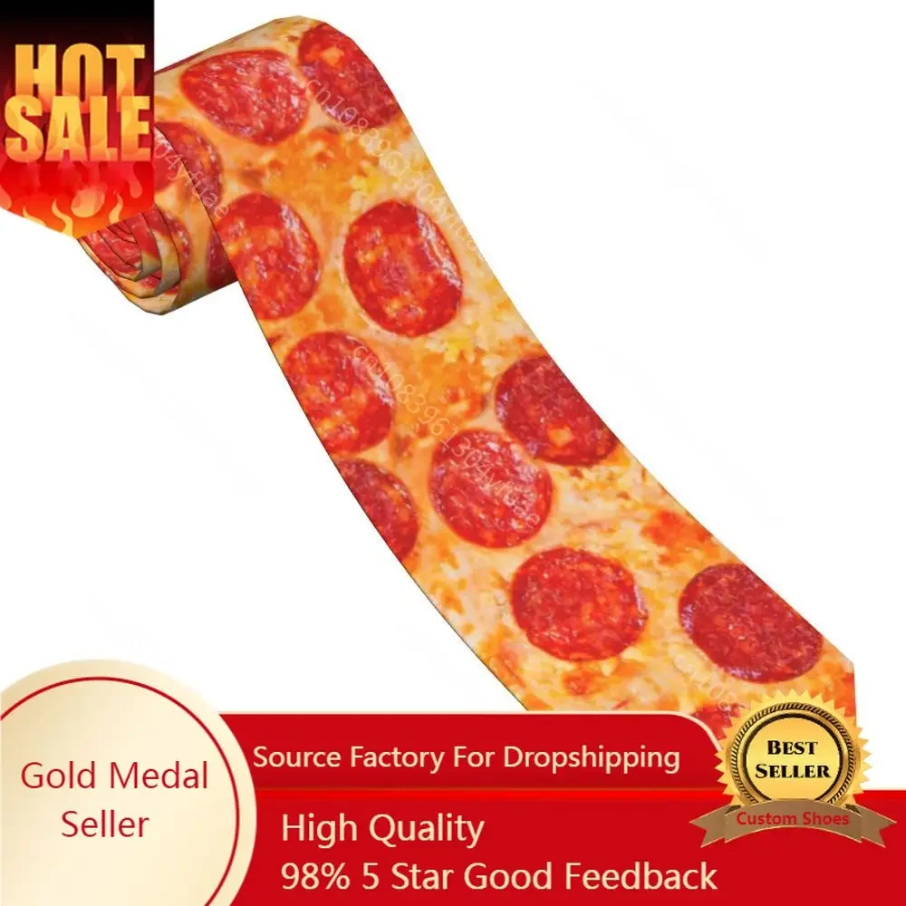 Pepperoni Pizza Unisex Neckties Slim Polyester 8 cm Narrow Food Funny Italian Neck Ties for Mens Suits Accessories Office