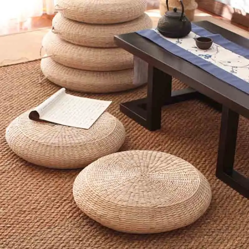 

Straw Futon Cushion Handmade Woven Floor Cushion Tatami Thickened Round Rattan Mat Straw Seat Cushion For Meditation Bay Window