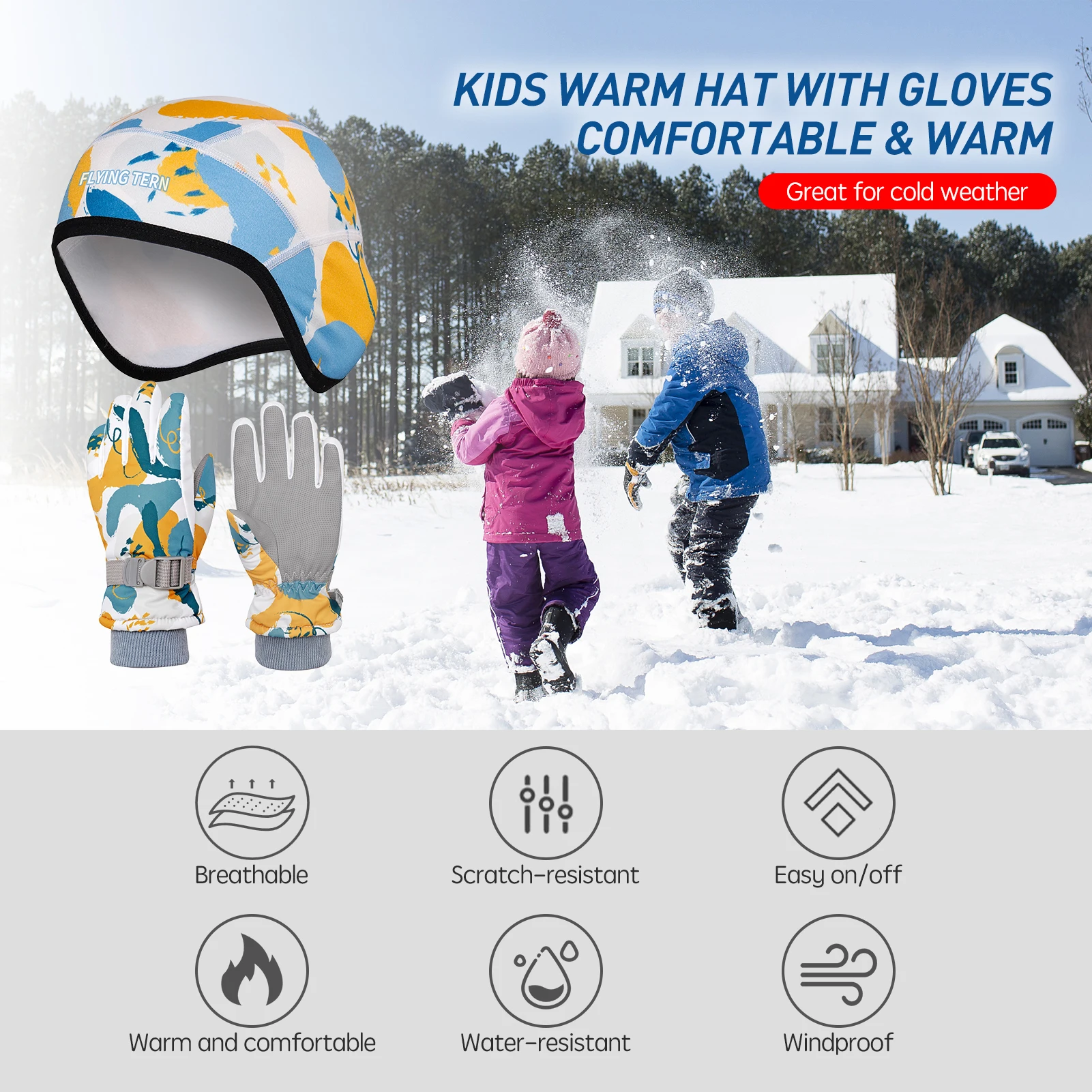 Winter Warm Beanie Hut und Handschuhe 2 Stück Set für Kinder Winddicht Ski Beanie Mütze mit Fäustlinge für Kaltes Wetter skifahren Skating