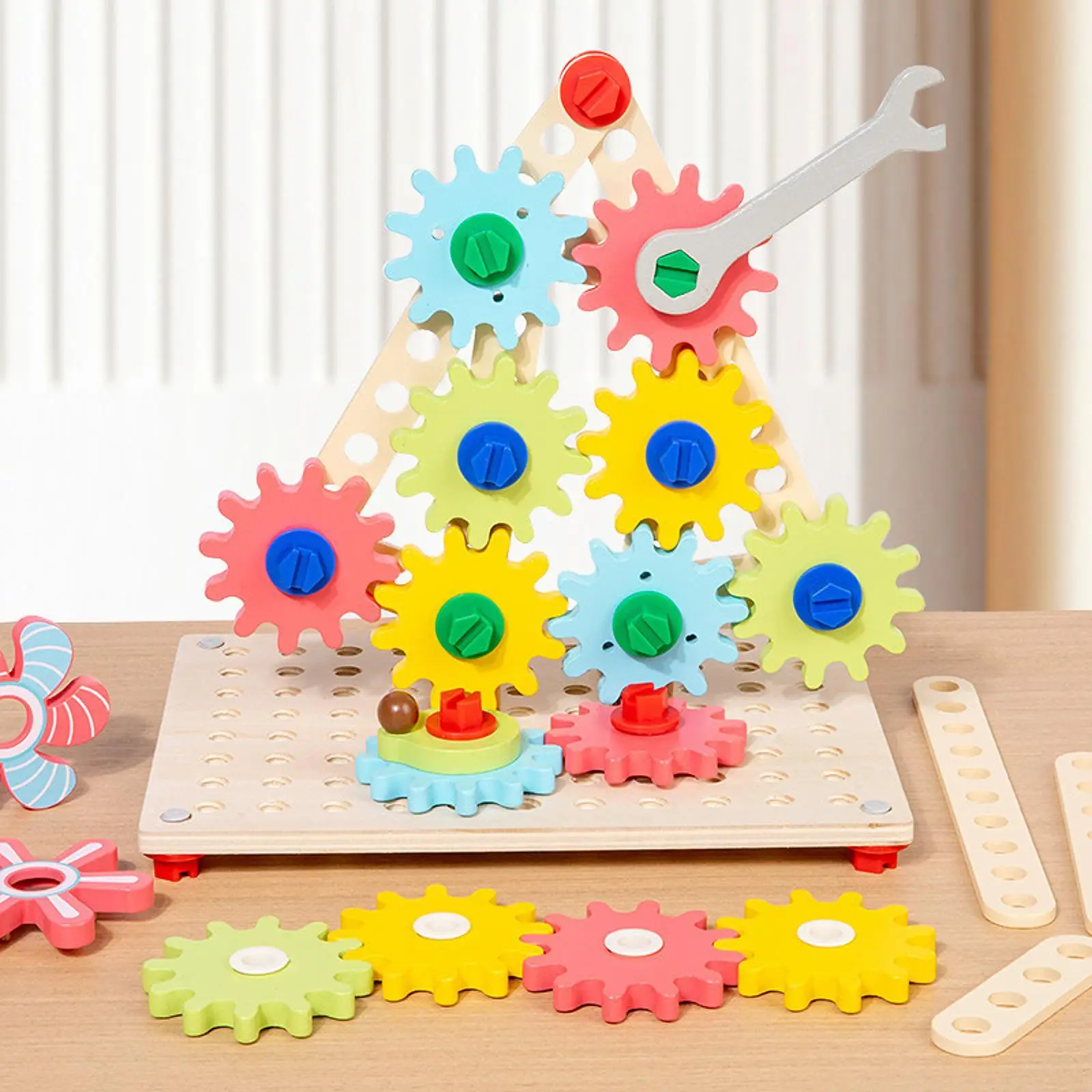 Juguetes de engranajes de madera, juguetes educativos de construcción, bloques de construcción para fiesta de 2, 3, 4 y 5 años, niños y niñas, aula