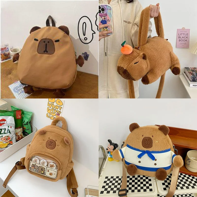 Capybara Plush Cartoon Backpack Cute Anime Toy Toy Shoulder Bag Dual-purpose Doll Tote Bag Mini Knapsack Gifts for Girlfriend