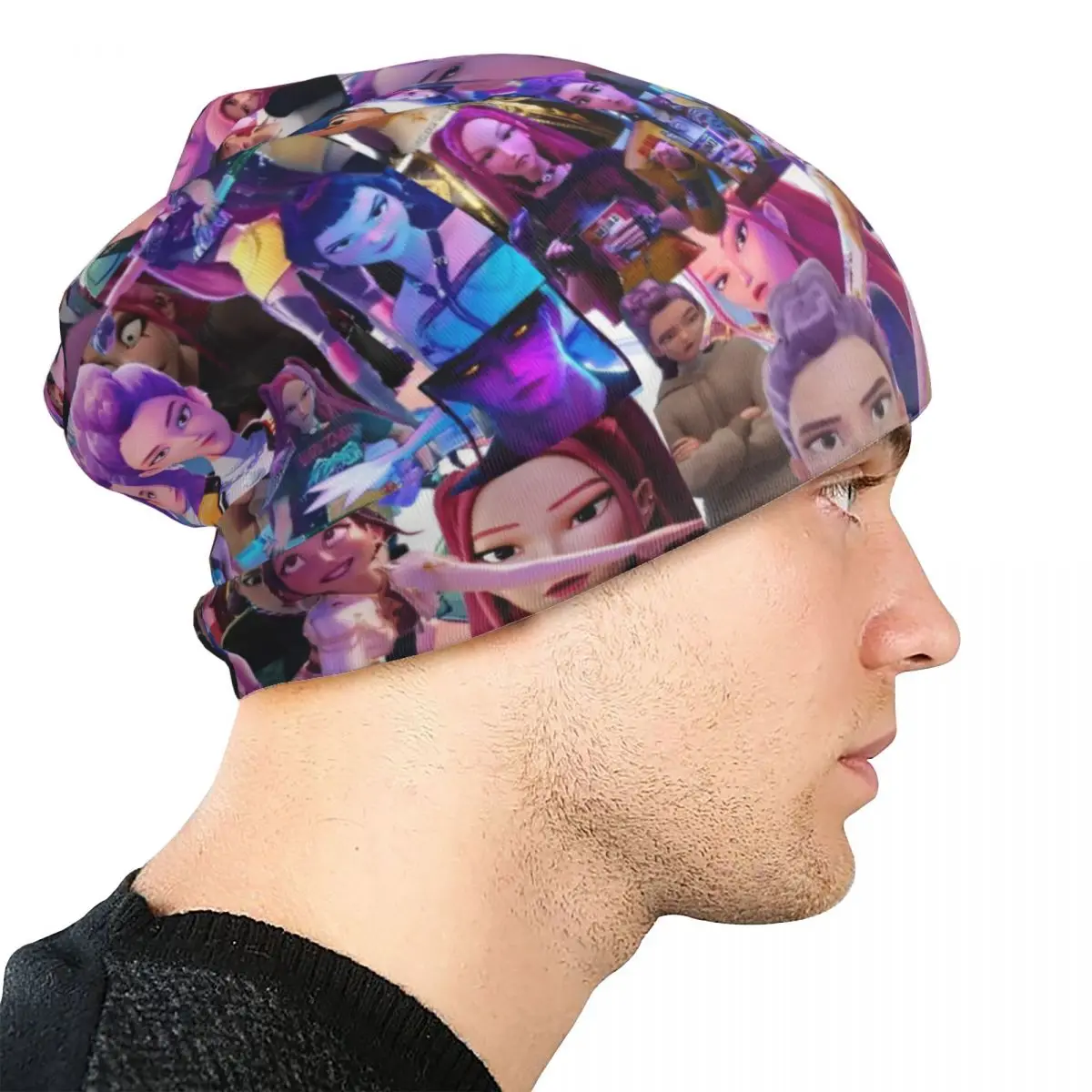 هنتركس زوي رومي ميرا بونيه القبعات الشارع Skullies قبعة صغيرة KPop شيطان الصيادين للرجال النساء قبعة مرنة الحرارية الدافئة #4