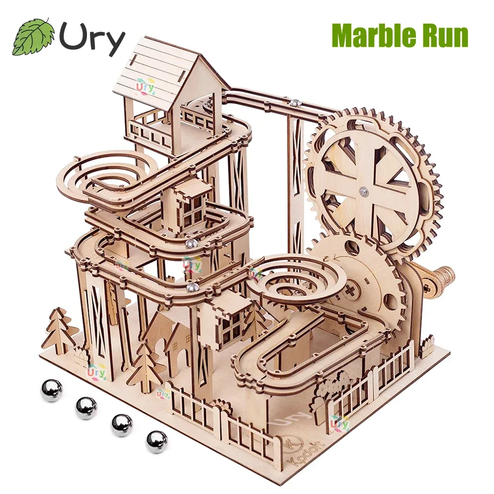 

3D Wooden Puzzle Mechanical Castle Track DIY Science Physics Maze Ball Model Kit Assembly Toy For Teens Adult Birthday Xmas Gift