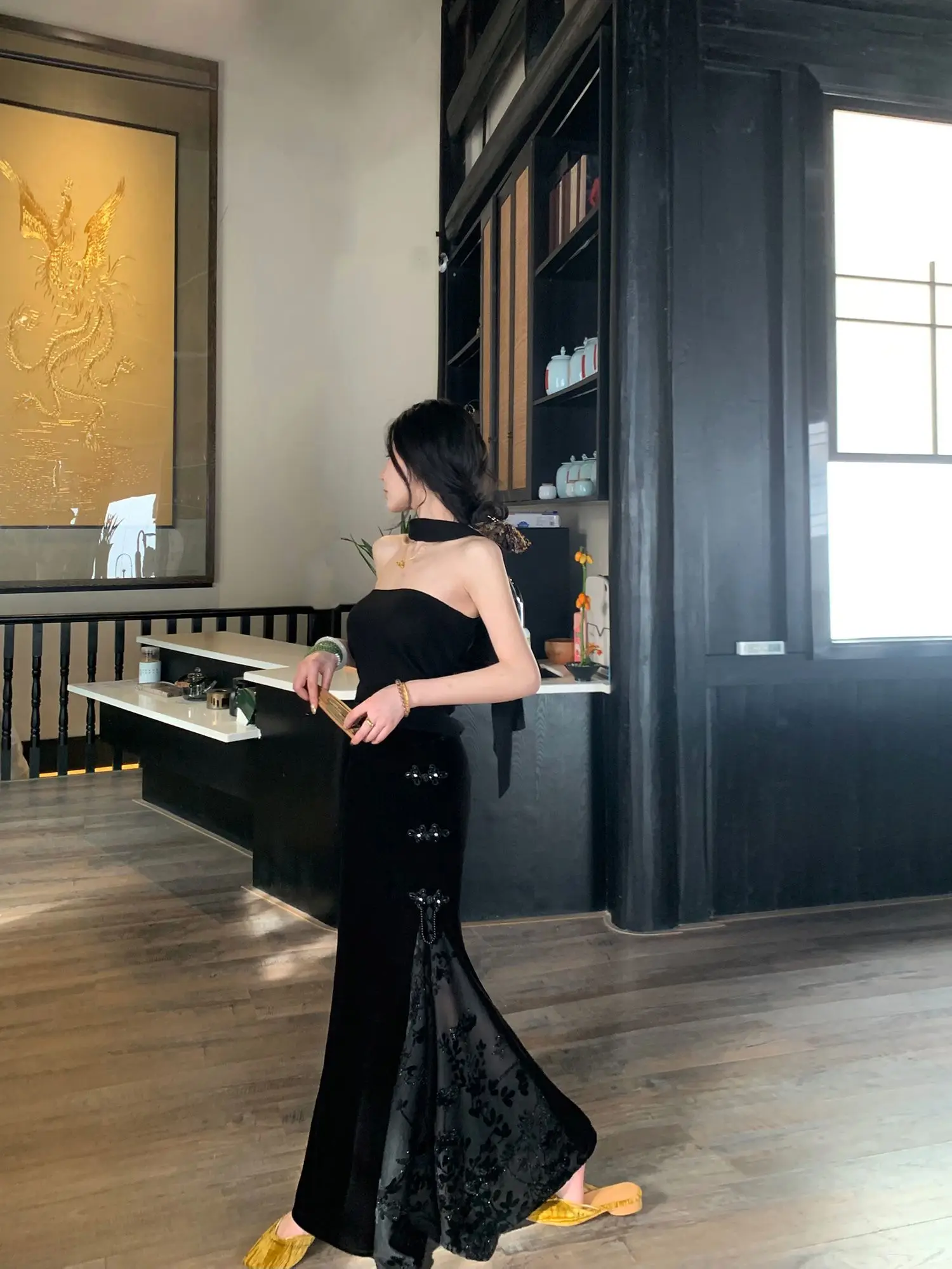 Jupes de Style chinois noir doux Vintage jupe femmes longues jupes droites en queue de poisson pour femmes taille haute haute rue automne TS533