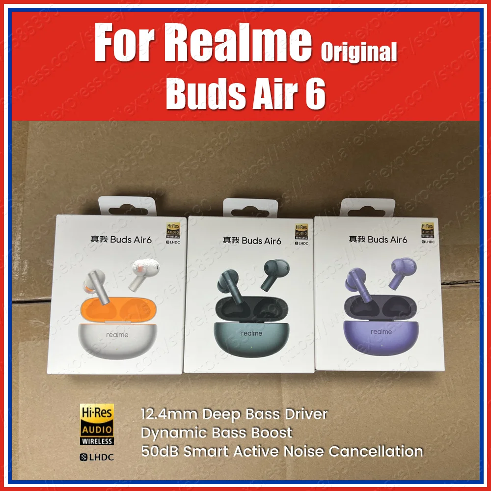 RMA2402 Realme Buds Air6 Earbuds Wireless Bluetooth Earphones ANC 2.0 Headset 50dB 12.4mm Mega Titanizing Driver