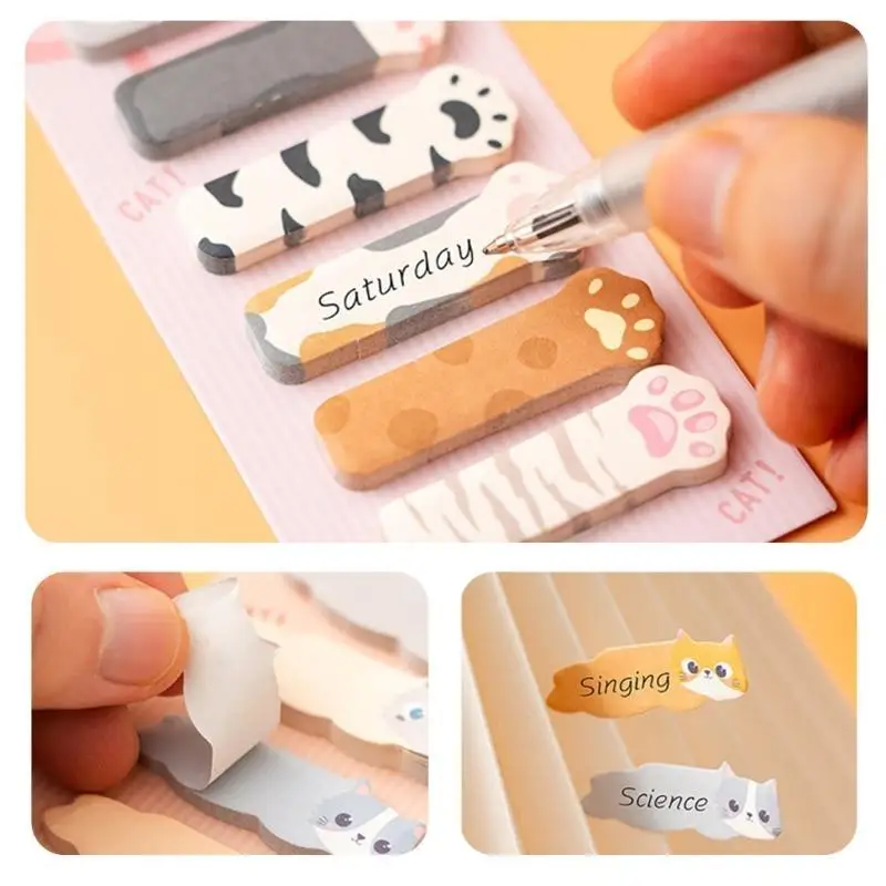 R53C 180 Counts Kitten Notes Pad Adhesive Index Sticker Page Tabs Writable Page Marker Bookmarks for Notebook Planner 15x45mm