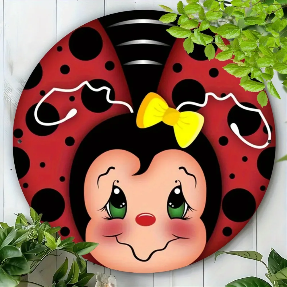 لوحة فنية جدارية معدنية ساحرة على شكل خنفساء - لافتة حديدية مستديرة للمنزل والبار والمقهى والنادي وغرفة المعيشة وغرفة النوم وديكور المطبخ