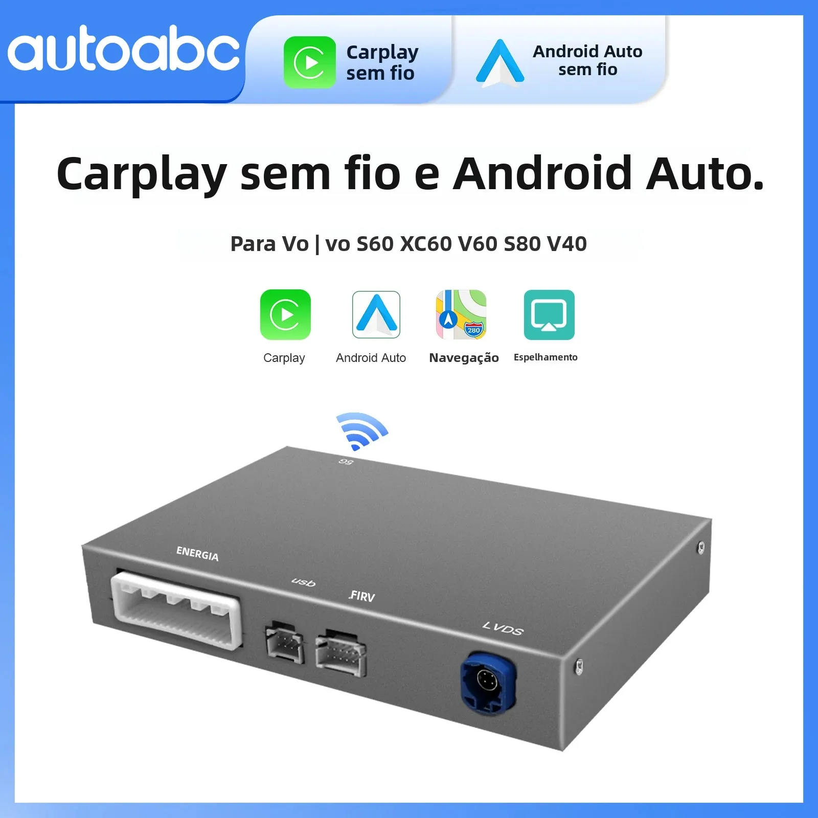 Para volvo xc60 xc70 s60 s80 v60 v70 v40 sem fio carplay android auto módulo ai caixa decodificador suporte câmera airplay