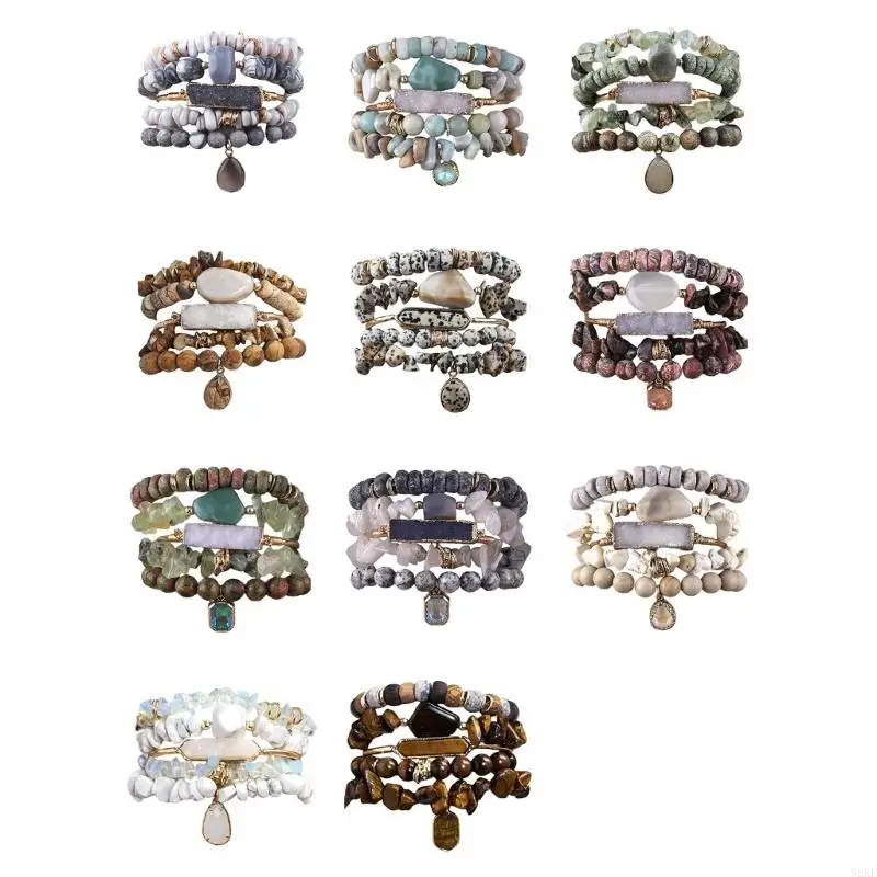 

62KE Handmade Jewelry Beads Bracelet Adjustable Charm Bracelet Artistic Stone Bracelet for Comfort and Style in Any Occasion