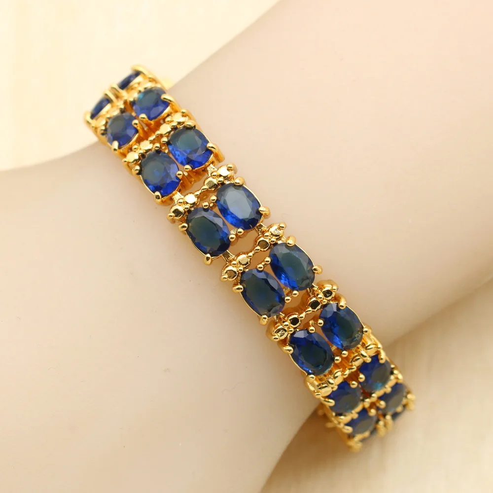 Dark Blue Stones Gold Color Bridal Jewelry Sets For Women Drop Earrings Necklace Pendant Bracelet Rings Free Gift Box WPAITKYS