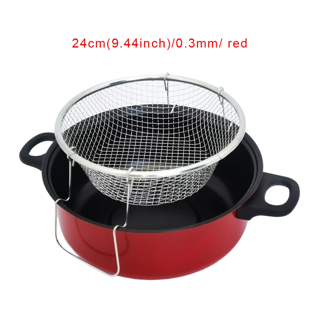 Olla para freír patatas fritas de acero inoxidable con tapa, olla antiadherente, herramienta de cocina, utensilios de cocina, accesorios de cocina, 26cm, 0, 5mm