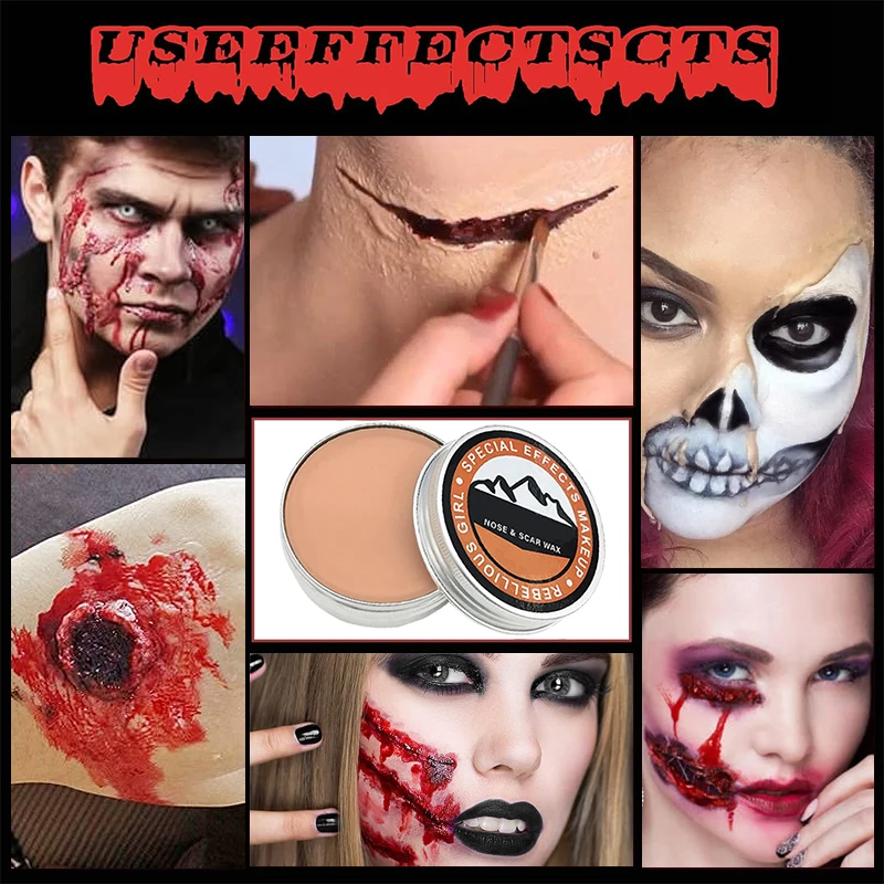 SFX Makeup Kit, Scar Wax, Halloween Special Effects, Fake Wound Skin Wax with Spatula, Dotting Sponge, Special Fake Wood