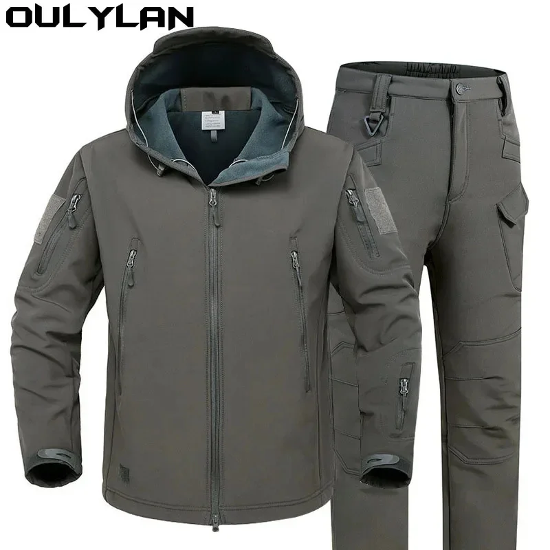 Oulylan Tactical Jackets Elastic Men Waterproof Suits Fishing Warm Hiking Camping Tracksuits Set Hood Coat S-4XL Winter Autumn