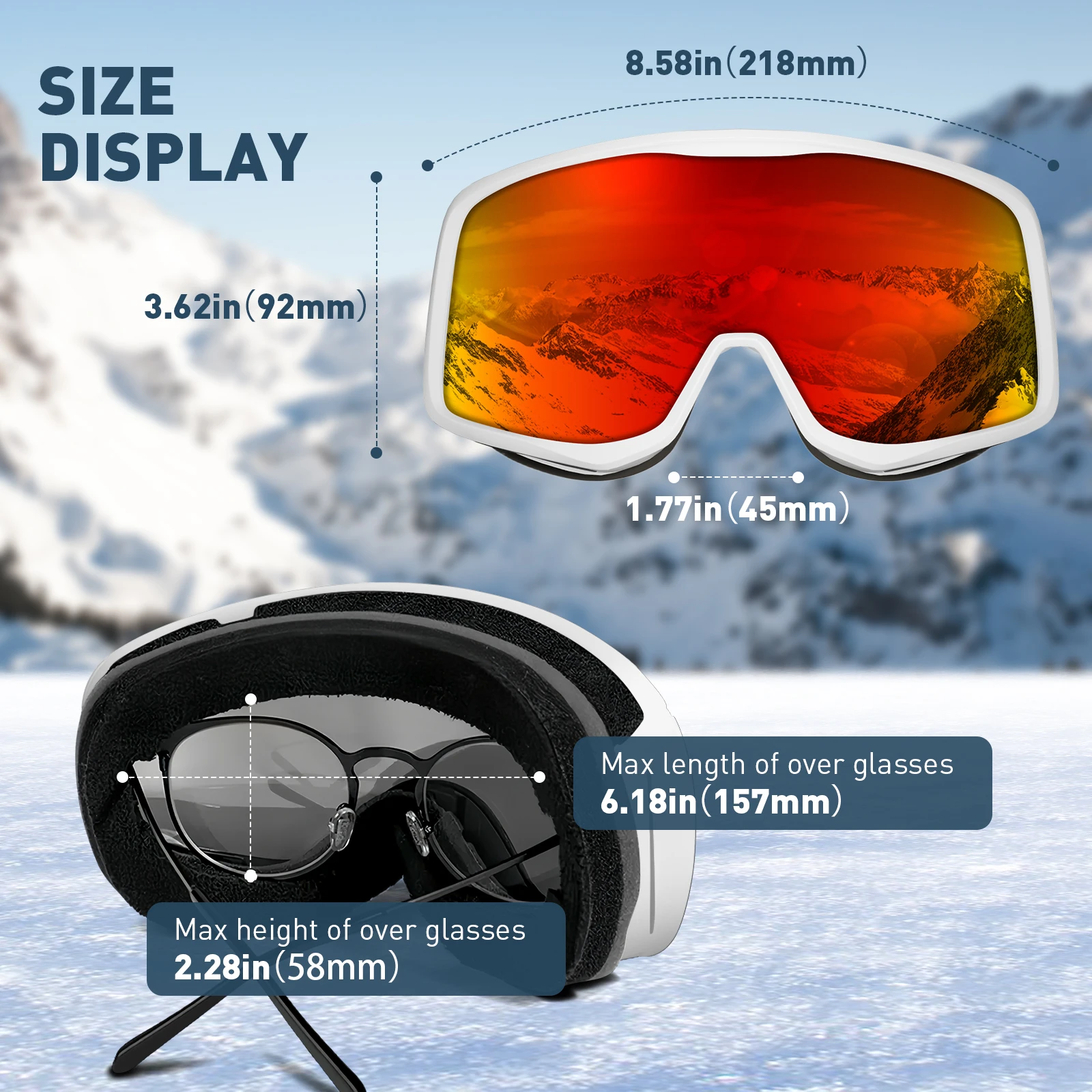 Kapvoe Occhiali da neve fotocromatici Occhiali da sci Lenti antiappannamento Protezione UV400 Uomo Donna Occhiali da sci Occhiali per sport invernali