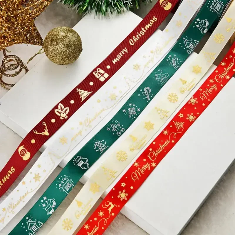 10-25yards Christmas Ribbon Printed Christmas Polyester Ribbon For Handmade Design Christmas Decoration Gift Packing