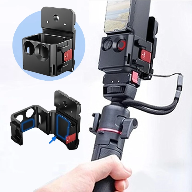 

For DJI OSMO Pocket 3 Protective Aluminum Frame, Expansion Handle Cover Bracket w Quick Release &Cold Shoe Adapter &1/4'' Holes