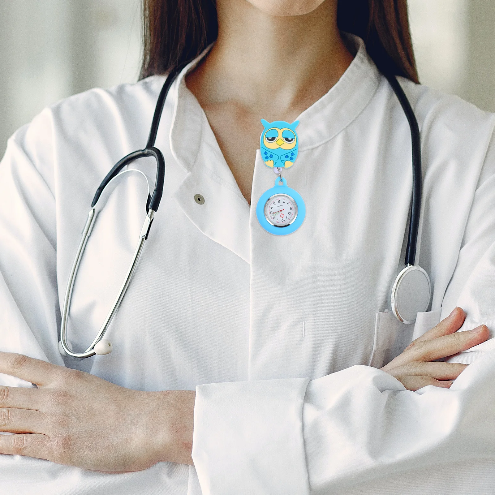 

Owl Design Sky Blue Silicone Nurse Pocket Watch Stretchable Unisex Medical Uniform Accessory for Healthcare Workers Reliable