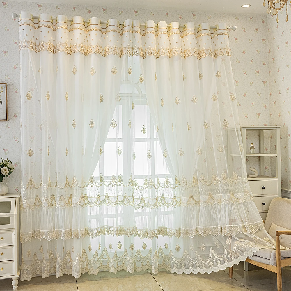 

1PC European Luxury Embroidered Lace Double-Layer Sheer Curtain For High-end Living Room Bedroom, High-end Privacy Gauze Curtain
