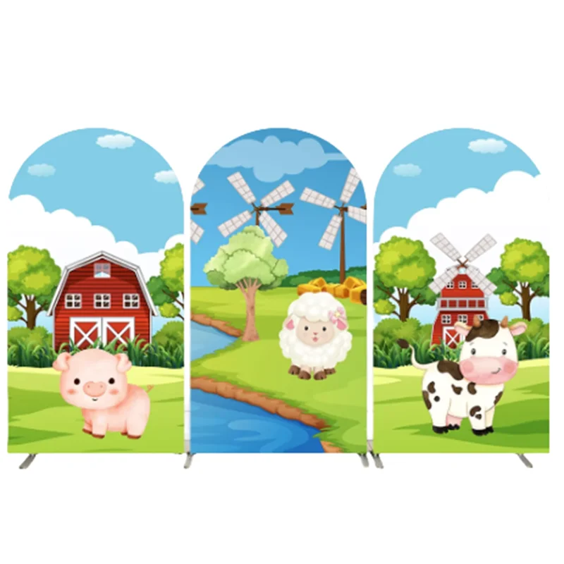 

Cartoon Farm Cow Arch Cover Elastic Photo Backdrop Background Photography Baby Shower Birthday Party Decoration Celebrate Prop