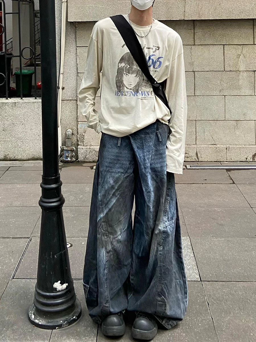 

American Retro Faded Color Workwear Wide Leg Jeans Men's Bootcut Loose Straight Casual Jeans Youth Popular Autumn Long Pants
