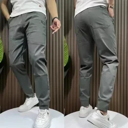 New Spring Summer Korean Baggy Mens High Stretch Multi-pocket Skinny Cargo Pants Luxury Denim Work Wear Cargo Casual Jogger