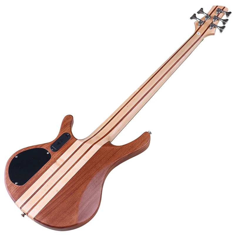 5 String Electric Bass Guitar One Piece Tree Burl Top Active Guitarra Solid Okoume Wood Body  43 Inch Bass Guitar High Grade